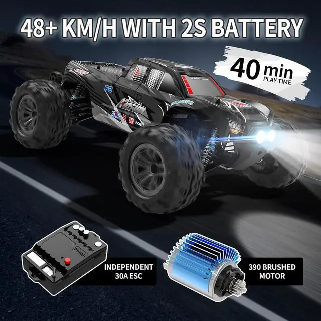 Alt view image 2 of 6 - Hosim RC Cars, 1:10 Scale 48+ KMH Remote Control Car for Adults Boys, 4X4 Off-Road RC Truck with Headlights, All Terrains Waterproof Hobby Grade Large Fast Racing Toy Gift Monster Trucks
