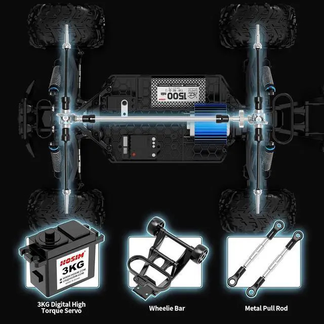 Alt view image 3 of 6 - Hosim RC Cars, 1:10 Scale 48+ KMH Remote Control Car for Adults Boys, 4X4 Off-Road RC Truck with Headlights, All Terrains Waterproof Hobby Grade Large Fast Racing Toy Gift Monster Trucks