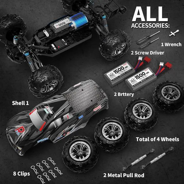 Alt view image 5 of 6 - Hosim RC Cars, 1:10 Scale 48+ KMH Remote Control Car for Adults Boys, 4X4 Off-Road RC Truck with Headlights, All Terrains Waterproof Hobby Grade Large Fast Racing Toy Gift Monster Trucks
