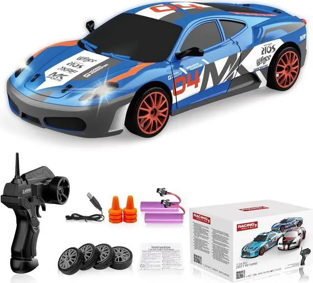 Main image of RC Drift Car Remote Control Car 2.4GHz 1:24 Scale 4WD 15KM/H High Speed Model Vehicle LED Lights Drifting Tire Racing Sport Toy Car for Adult Boys Girls Kids Gift 2Pcs Rechargeable Batterie