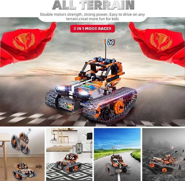 Alt view image 3 of 7 - 3-in-1 STEM Remote Control Building Kits - Tracked Car/Robot/Tank - 2.4Ghz Rechargeable RC Racer Toy Set Gift for 8-12 14 Year Old Boys and Girls Best Engineering Science Learning Kit for Kids 392pcs