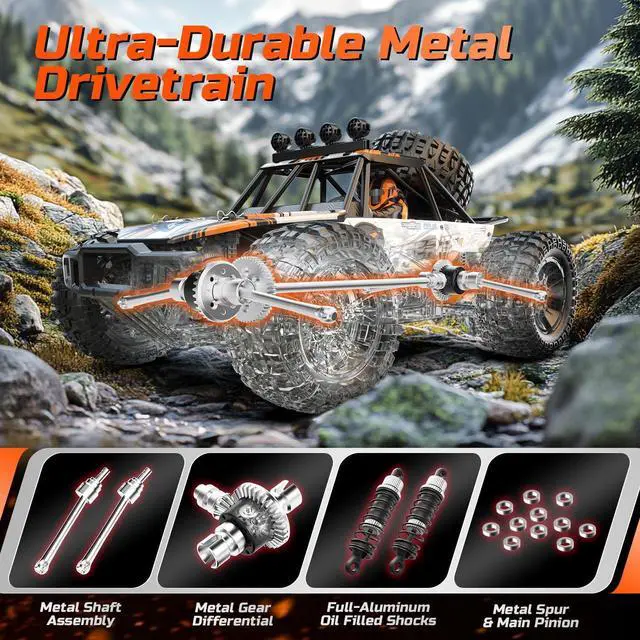 Alt view image 3 of 7 - DEERC 1:10 Scale RC Monster Truck for Adults & Boys, 48KM/H Speed 4X4 Hobby RC Car with Lights, 2 Rechargeable Batteries, 2.4 GHz All Terrain Remote Control Car Toys for 30mins Fun