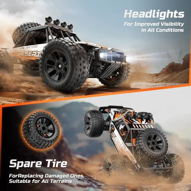 Alt view image 6 of 7 - DEERC 1:10 Scale RC Monster Truck for Adults & Boys, 48KM/H Speed 4X4 Hobby RC Car with Lights, 2 Rechargeable Batteries, 2.4 GHz All Terrain Remote Control Car Toys for 30mins Fun