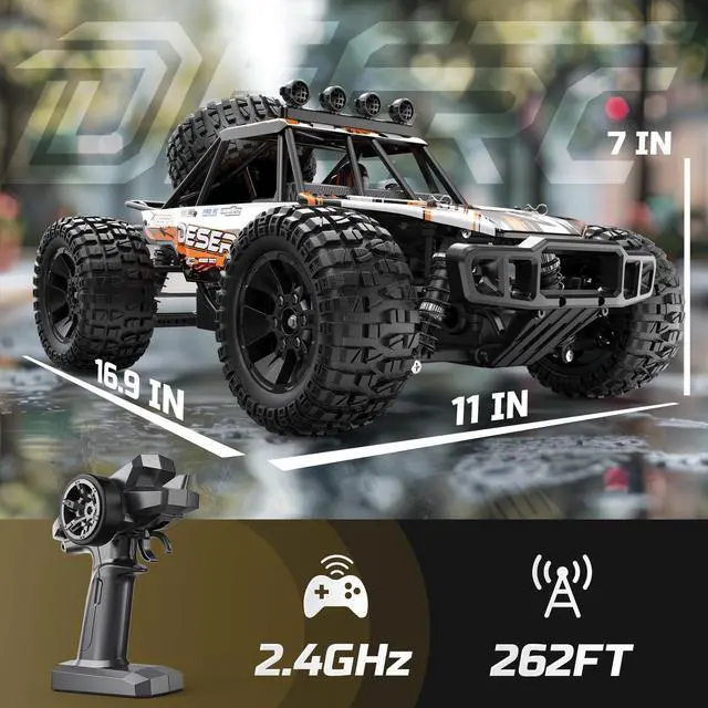 Alt view image 7 of 7 - DEERC 1:10 Scale RC Monster Truck for Adults & Boys, 48KM/H Speed 4X4 Hobby RC Car with Lights, 2 Rechargeable Batteries, 2.4 GHz All Terrain Remote Control Car Toys for 30mins Fun