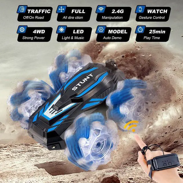 Alt view image 2 of 6 - 2.4GHz 4WD Gesture Sensing RC Stunt Car, Double-Sided 360° Flips Remote Control Cars,Best Birthday Gifts for Kids,Gesture RC Car Remote Control Transformed Vehicle for Boys Age6-12 yr