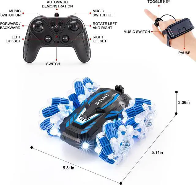 Alt view image 5 of 6 - 2.4GHz 4WD Gesture Sensing RC Stunt Car, Double-Sided 360° Flips Remote Control Cars,Best Birthday Gifts for Kids,Gesture RC Car Remote Control Transformed Vehicle for Boys Age6-12 yr