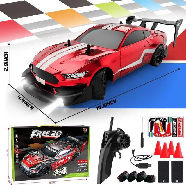 Alt view image 6 of 6 - RC Drift Car 1:16 Scale Remote Control Car 4WD RC Car with LED Lights RTR 2.4GHz 30km/h High Speed Racing Drifting Toy Car for Adults Boys Girls Kids Gift 2Pcs Rechargeable Battery