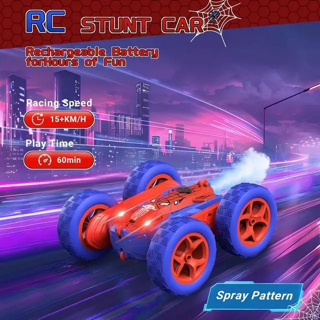 Alt view image 4 of 7 - Spider Remote Control Cars for Kids,Double Sided 360° Flips Rotating 4WD Off Road Racing RC Car, RC Stunt Car Toys for Girls Boys Age 4 5 6 7 8 9 10,Perfect Kids Toys Gifts on Birthday (Red)