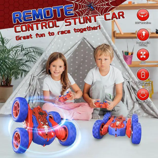 Alt view image 6 of 7 - Spider Remote Control Cars for Kids,Double Sided 360° Flips Rotating 4WD Off Road Racing RC Car, RC Stunt Car Toys for Girls Boys Age 4 5 6 7 8 9 10,Perfect Kids Toys Gifts on Birthday (Red)