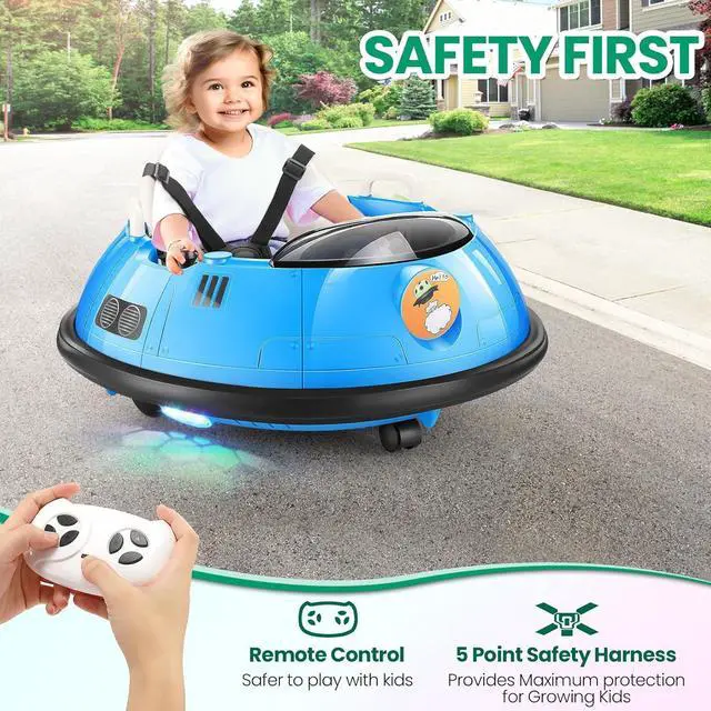 Alt view image 2 of 6 - Hikole Baby Electric Bumper Car with Parent Remote, 12V Toddler Ride on Bumper Cars for Boys Girls 3-5, 5-Point Harness, Flashing LED Lights, 360 Degree Spin, Kids Bumper Car Ages 1-3, Blue