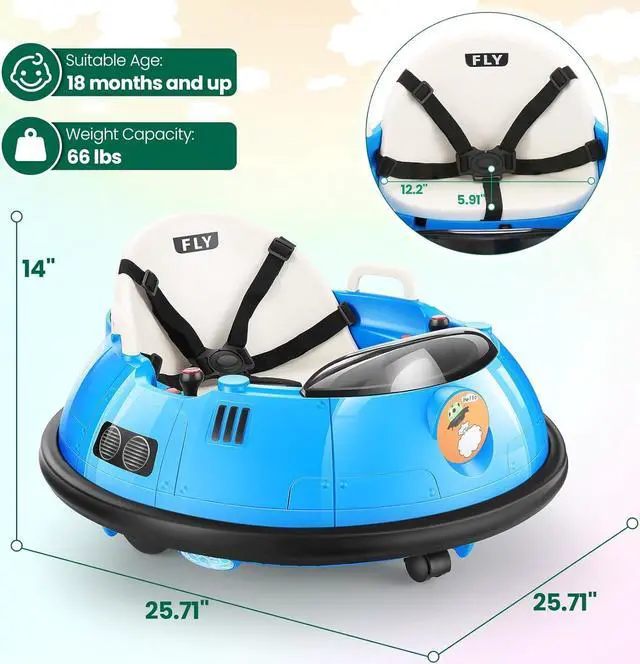 Alt view image 3 of 6 - Hikole Baby Electric Bumper Car with Parent Remote, 12V Toddler Ride on Bumper Cars for Boys Girls 3-5, 5-Point Harness, Flashing LED Lights, 360 Degree Spin, Kids Bumper Car Ages 1-3, Blue