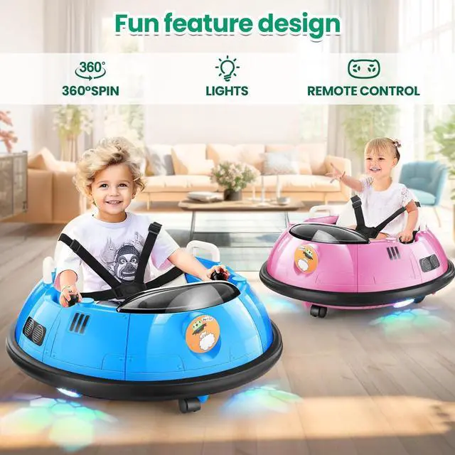 Alt view image 4 of 6 - Hikole Baby Electric Bumper Car with Parent Remote, 12V Toddler Ride on Bumper Cars for Boys Girls 3-5, 5-Point Harness, Flashing LED Lights, 360 Degree Spin, Kids Bumper Car Ages 1-3, Blue