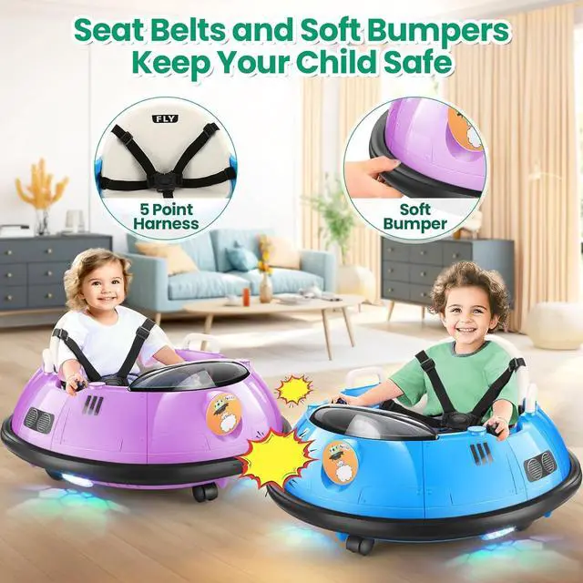 Alt view image 5 of 6 - Hikole Baby Electric Bumper Car with Parent Remote, 12V Toddler Ride on Bumper Cars for Boys Girls 3-5, 5-Point Harness, Flashing LED Lights, 360 Degree Spin, Kids Bumper Car Ages 1-3, Blue
