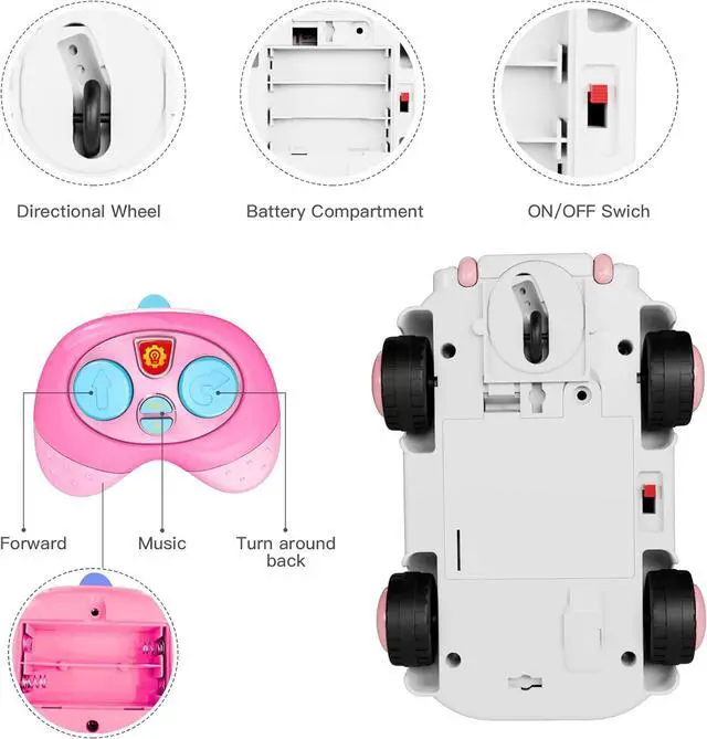 Alt view image 6 of 7 - Girls Toys Age 3+,Remote Control Cars for Kids,with 3 Cartoon Dolls, RC Car with Music and Lights,Gifts for 3+ Year Olds Boys Girls
