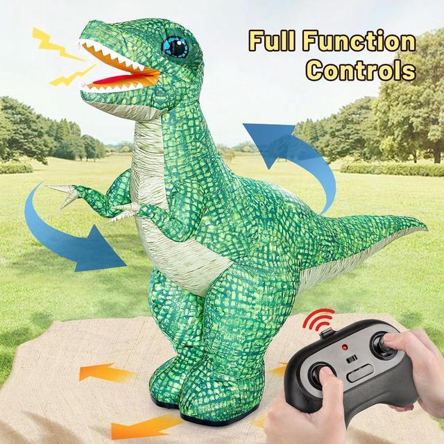 Alt view image 4 of 7 - 2.4GHZ Remote Control Inflatable Dinosaur Toy for Kids,Realistic Electric Toy Dinosaur with 360°Rotation,Forward & Backward,Rechargeable Walking Dinosaur Toy for Boys Kids Age 6-8 8-12 Birthday Gifts