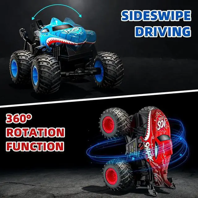 Alt view image 3 of 6 - ACAMMZAR Remote Control Car, 2.4GHz Remote Control Monster Truck, RC Trucks 2 Battery 60 Mins+, RC Stunt Cars Toys with Light Sound, Indoor Outdoor All Terrain for Boys Kids Adults, Blue