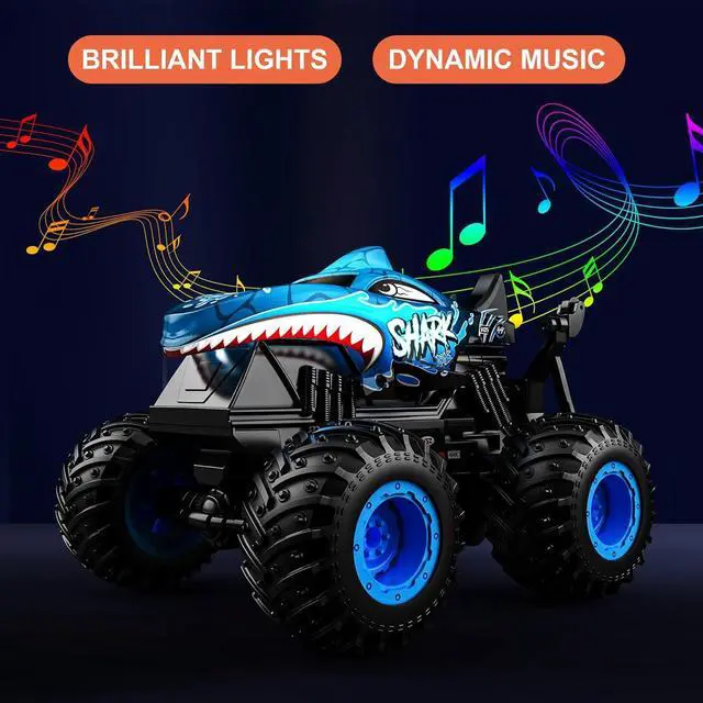 Alt view image 4 of 6 - ACAMMZAR Remote Control Car, 2.4GHz Remote Control Monster Truck, RC Trucks 2 Battery 60 Mins+, RC Stunt Cars Toys with Light Sound, Indoor Outdoor All Terrain for Boys Kids Adults, Blue
