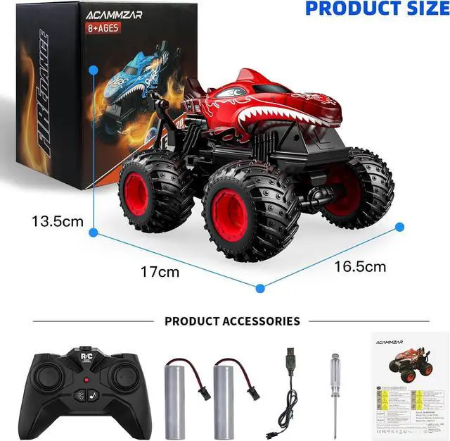 Alt view image 6 of 6 - ACAMMZAR Remote Control Car, 2.4GHz Remote Control Monster Truck, RC Trucks 2 Battery 60 Mins+, RC Stunt Cars Toys with Light Sound, Indoor Outdoor All Terrain for Boys Kids Adults, Blue