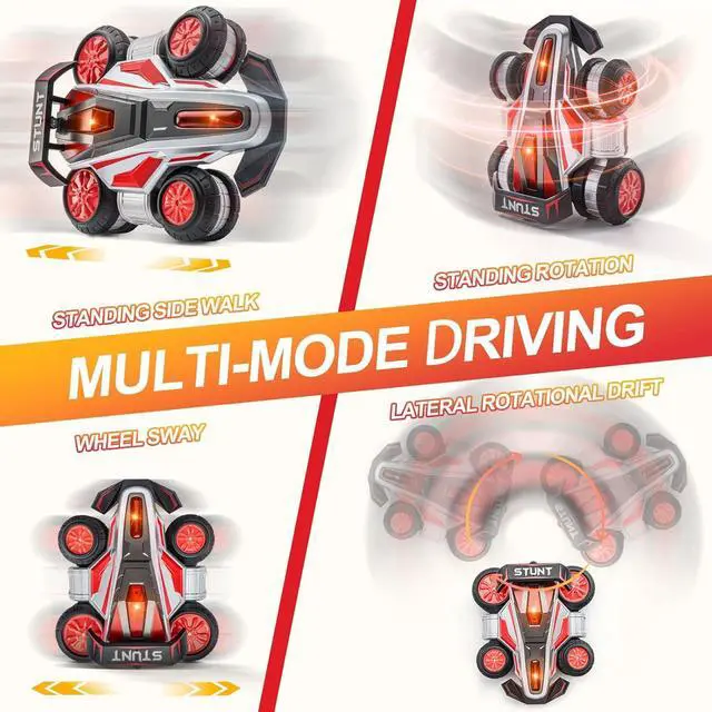 Alt view image 2 of 7 - RC Cars, 2.4 GHz Fast Stunt RC Car, 4WD 360° Rotating RC Trucks with lights and music, High Speed Off Road Stunt Truck, upright walking cars, Remote Control Car Toy for 6-12 Boys and Girls(RED)