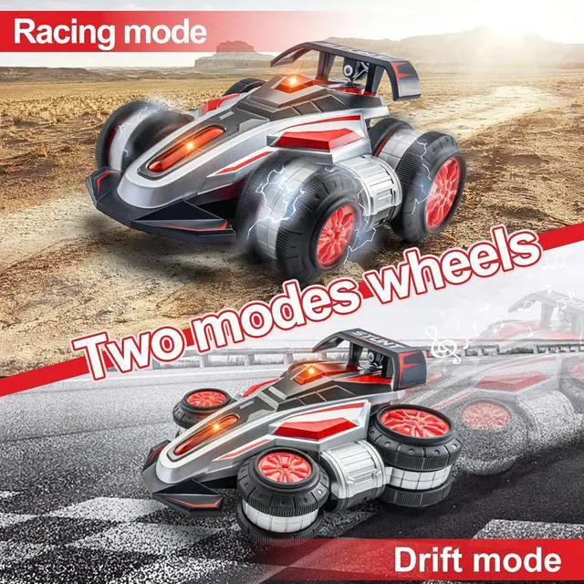 Alt view image 3 of 7 - RC Cars, 2.4 GHz Fast Stunt RC Car, 4WD 360° Rotating RC Trucks with lights and music, High Speed Off Road Stunt Truck, upright walking cars, Remote Control Car Toy for 6-12 Boys and Girls(RED)