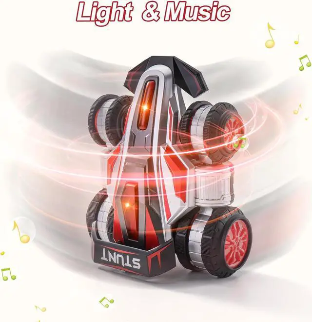 Alt view image 7 of 7 - RC Cars, 2.4 GHz Fast Stunt RC Car, 4WD 360° Rotating RC Trucks with lights and music, High Speed Off Road Stunt Truck, upright walking cars, Remote Control Car Toy for 6-12 Boys and Girls(RED)
