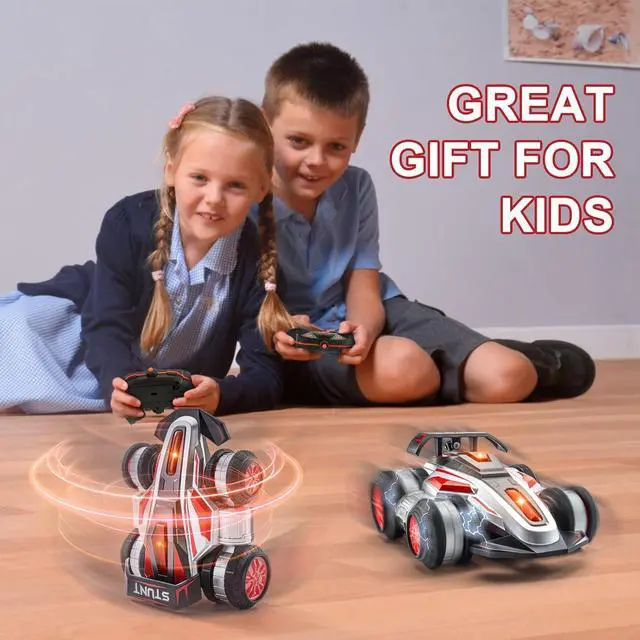 Alt view image 6 of 7 - RC Cars, 2.4 GHz Fast Stunt RC Car, 4WD 360° Rotating RC Trucks with lights and music, High Speed Off Road Stunt Truck, upright walking cars, Remote Control Car Toy for 6-12 Boys and Girls(RED)