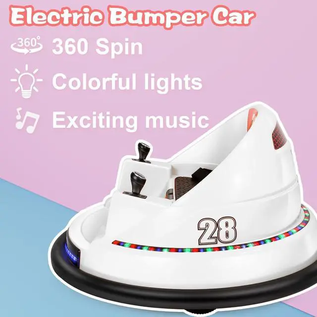 Alt view image 5 of 6 - Kids Race Toy 6V Electric Ride On Bumper Car Vehicle Remote Control 360 Spin DIY Numbers 00-99 ASTM-Certified Dark White