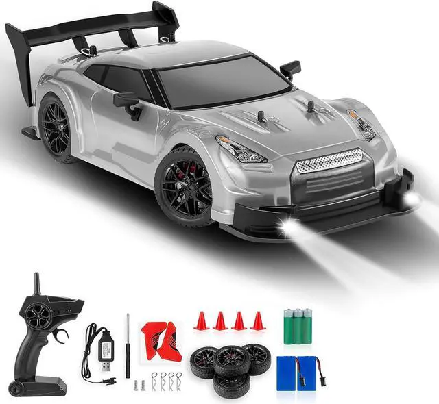 Main image of RC Drift Car, 1:16 Scale Drifting RC Cars, 2.4GHz 4WD RC Race Car, 40km/h High-Speed Remote Control Drift Car Vehicle, Racing Sport for Boys Girls Kids - 2 USB Rechargeable Batteries (Silver)