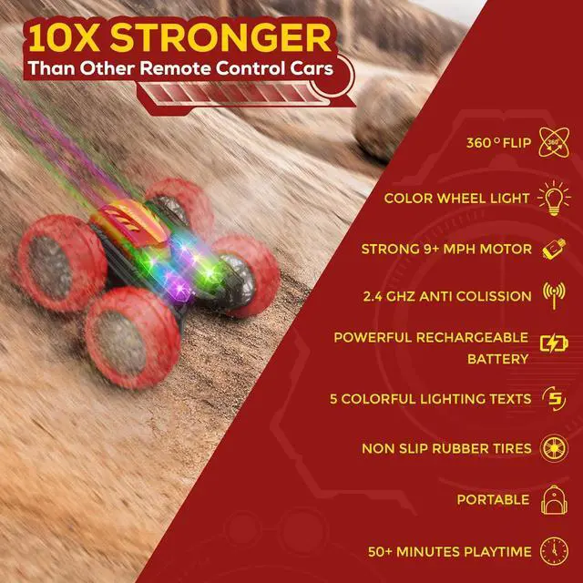 Alt view image 2 of 6 - TETON ELECTRONICS RC Car Stunt Car Marvel Avengers Iron Man Inspired 360° Rolling Remote Control Monster Truck Toys All Terrain 4WD RC Car with Lights, Rechargeable Big Wheels for Kids and Adults