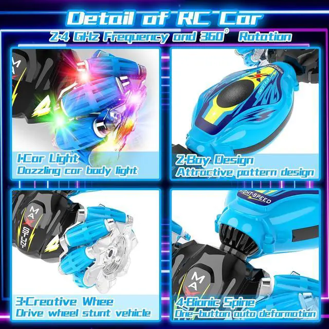 Alt view image 3 of 7 - Gesture Sensing RC Stunt Car, Hand Controlled and 2.4GHz Remote Control Toys Car with Light Music, 360° Rotation Gesture Sensor Toys for 3 4 5 6 7 8 Year Old Kids Boys Girls Gifts (Blue)