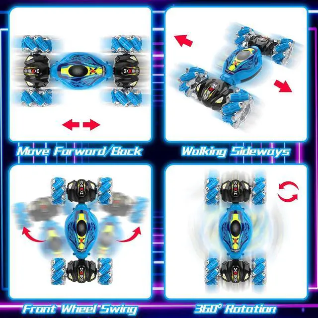 Alt view image 5 of 7 - Gesture Sensing RC Stunt Car, Hand Controlled and 2.4GHz Remote Control Toys Car with Light Music, 360° Rotation Gesture Sensor Toys for 3 4 5 6 7 8 Year Old Kids Boys Girls Gifts (Blue)