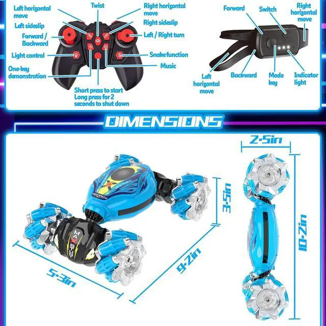 Alt view image 7 of 7 - Gesture Sensing RC Stunt Car, Hand Controlled and 2.4GHz Remote Control Toys Car with Light Music, 360° Rotation Gesture Sensor Toys for 3 4 5 6 7 8 Year Old Kids Boys Girls Gifts (Blue)