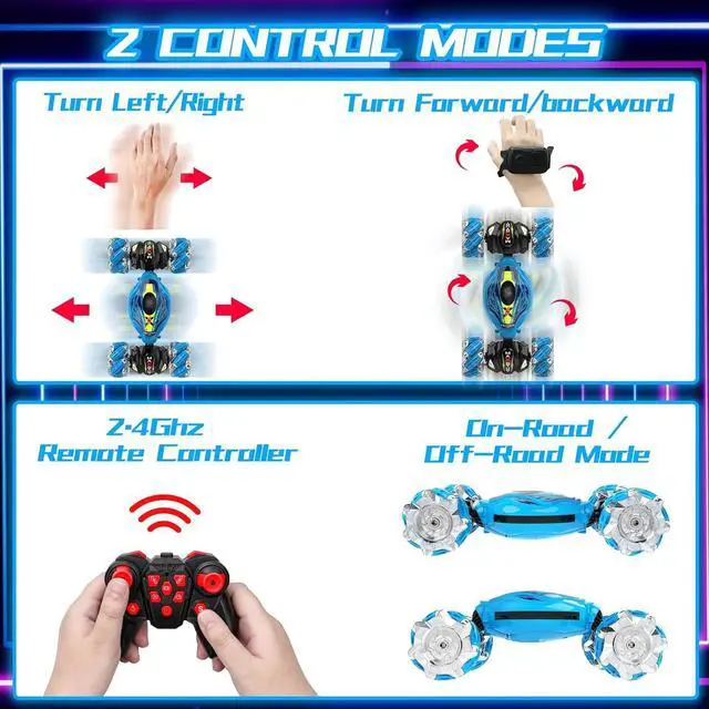 Alt view image 4 of 7 - Gesture Sensing RC Stunt Car, Hand Controlled and 2.4GHz Remote Control Toys Car with Light Music, 360° Rotation Gesture Sensor Toys for 3 4 5 6 7 8 Year Old Kids Boys Girls Gifts (Blue)