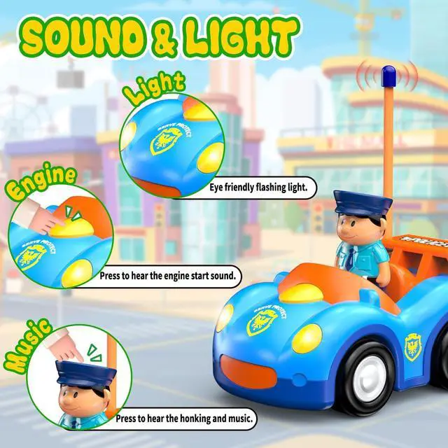 Alt view image 2 of 7 - Remote Control Car for Toddlers, RC Police Car Toys for 2 3 4 5 Year Old Boy, Radio Controlled Car Ages 2-4 with Lights & Music, First Birthday Gifts for Boys Girls (Blue)
