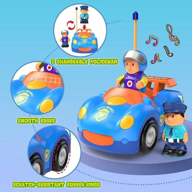 Alt view image 4 of 7 - Remote Control Car for Toddlers, RC Police Car Toys for 2 3 4 5 Year Old Boy, Radio Controlled Car Ages 2-4 with Lights & Music, First Birthday Gifts for Boys Girls (Blue)