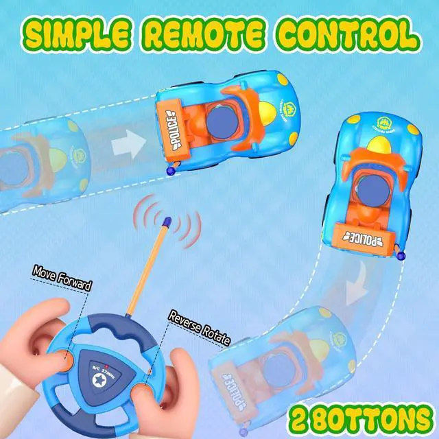 Alt view image 3 of 7 - Remote Control Car for Toddlers, RC Police Car Toys for 2 3 4 5 Year Old Boy, Radio Controlled Car Ages 2-4 with Lights & Music, First Birthday Gifts for Boys Girls (Blue)