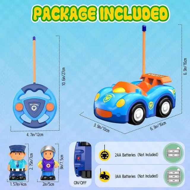 Alt view image 6 of 7 - Remote Control Car for Toddlers, RC Police Car Toys for 2 3 4 5 Year Old Boy, Radio Controlled Car Ages 2-4 with Lights & Music, First Birthday Gifts for Boys Girls (Blue)