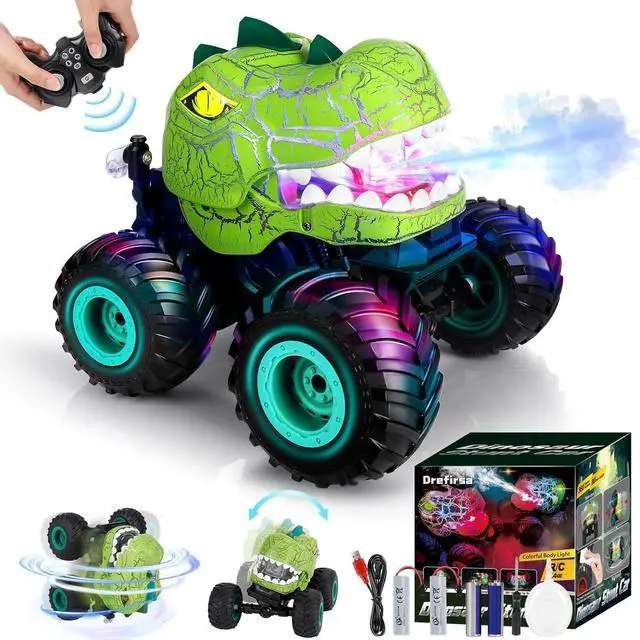 Main image of Remote Control Dinosaur Car for Boys Age 4-7 8-12, 50min+ Runtime Monster Truck Toy with Spray, Light, Music, 360 Rotating, 90 Driving, All Terrain Dinosaur Toy for Kid Birthday Xmas Gift