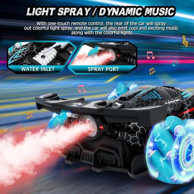 Alt view image 3 of 7 - 66RC Stunt Car, Gesture Sensing RC Car for Boys Girls, 2.4GHz 4WD Remote Control Car with 360° Rotating, Lights, Music & Spray, 2 Control Mode Toy Cars for Kids Birthday Gifts