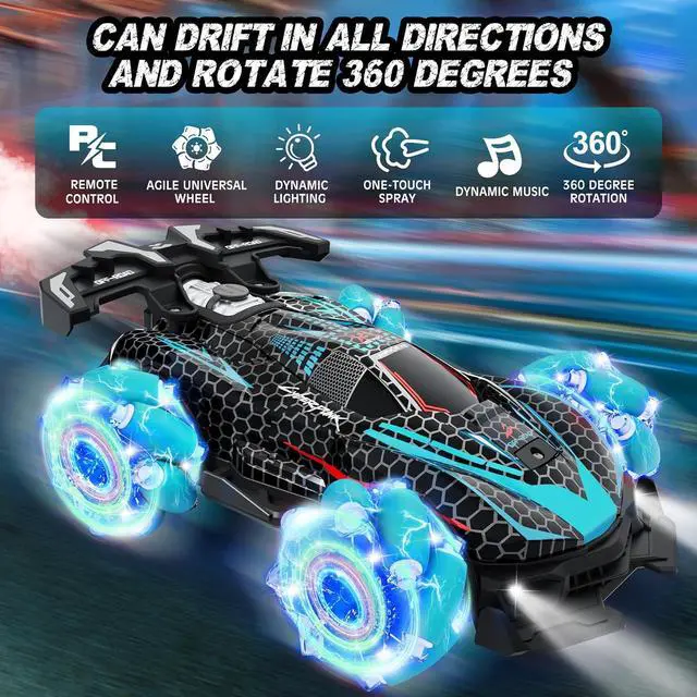 Alt view image 2 of 7 - 66RC Stunt Car, Gesture Sensing RC Car for Boys Girls, 2.4GHz 4WD Remote Control Car with 360° Rotating, Lights, Music & Spray, 2 Control Mode Toy Cars for Kids Birthday Gifts