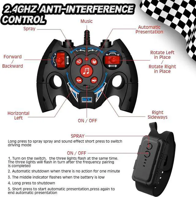 Alt view image 4 of 7 - 66RC Stunt Car, Gesture Sensing RC Car for Boys Girls, 2.4GHz 4WD Remote Control Car with 360° Rotating, Lights, Music & Spray, 2 Control Mode Toy Cars for Kids Birthday Gifts