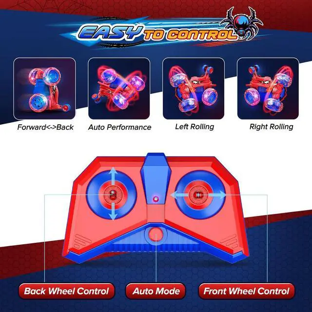 Alt view image 6 of 7 - Spider RC Cars Boys Toys Remote Control Car for 3 4 5 6 7 8 9 10 Year Old Boy Girl 360° Flips 4WD Remote Control Car Kids Toys Indoor Outdoor All Terrain Electric RC Car Gifts for 3-10 Boys Girls
