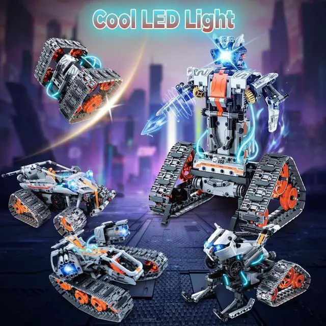 Alt view image 2 of 7 - HOGOKIDS 5 in 1 STEM Building Set with LED Light - APP & Remote Controlled Cars Building Toys Kit, RC Robot Tank Sleigh Tracked Racer 604 PCS, Toy Gifts for Kids Boys Girls Ages 6 7 8 9 10 11 12+ Year