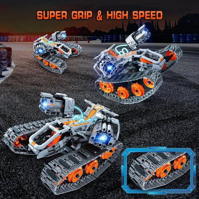 Alt view image 5 of 7 - HOGOKIDS 5 in 1 STEM Building Set with LED Light - APP & Remote Controlled Cars Building Toys Kit, RC Robot Tank Sleigh Tracked Racer 604 PCS, Toy Gifts for Kids Boys Girls Ages 6 7 8 9 10 11 12+ Year