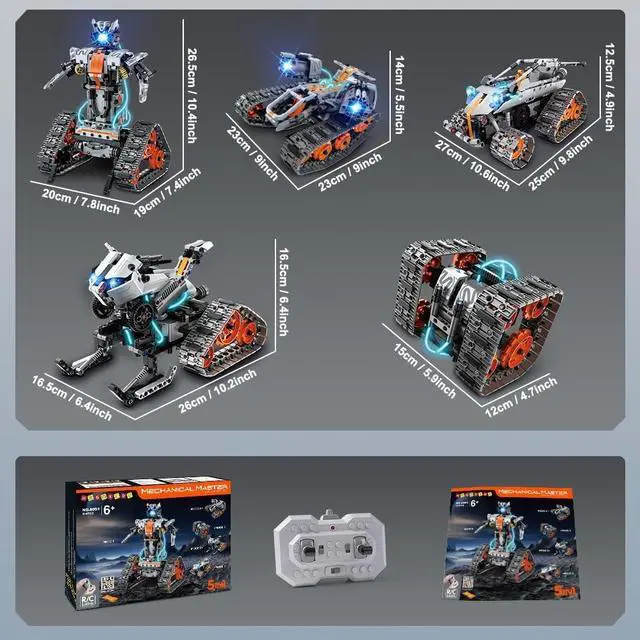 Alt view image 7 of 7 - HOGOKIDS 5 in 1 STEM Building Set with LED Light - APP & Remote Controlled Cars Building Toys Kit, RC Robot Tank Sleigh Tracked Racer 604 PCS, Toy Gifts for Kids Boys Girls Ages 6 7 8 9 10 11 12+ Year