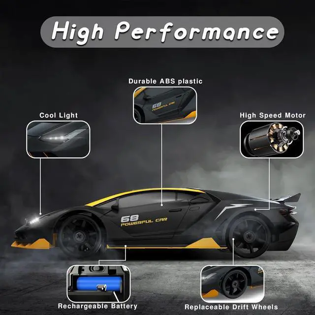 Alt view image 3 of 6 - RC Drift Car, 1/24 4WD Remote Control Car RC Cars for Kids, 2.4GHz Hobby Racing Car Toys with LED Light Two Rechargeable Batteries and Drift Tires Toy Cars for Boys Girls Adults