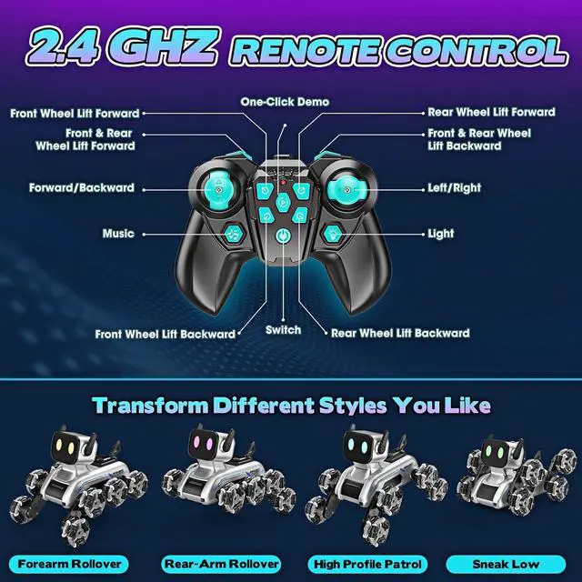 Alt view image 3 of 7 - Robot Dog Toys for Age 8-13, 8WD Remote Control Cars Robot Dog Rc Car with Light & Sound, Toys Gifts for 6 7 8 9 10 11 12 Year Old Boys Christmas Birthday Coolest Gifts for Boys 8-12