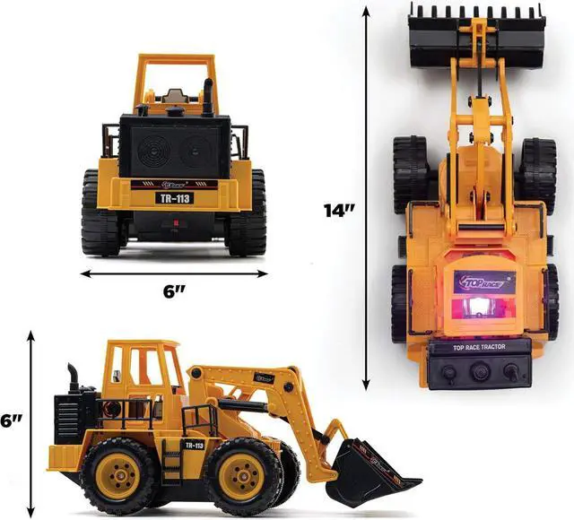 Alt view image 3 of 6 - Top Race TR-113 5 Channel Full Functional Remote Control Tractor Toy Front Loader - 14 x 6 x 8 inch Electric RC Remote Control Construction Toy Tractors with Lights and Sounds