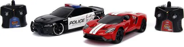 Main image of Jada Toys Hyperchargers Heat Chase Radio Control Vehicle - Twin Pack with USB Charging (2Piece), 1: 16 Scale, 2015 Dodge Charger SRT Hellcat & 2017 Ford Gt