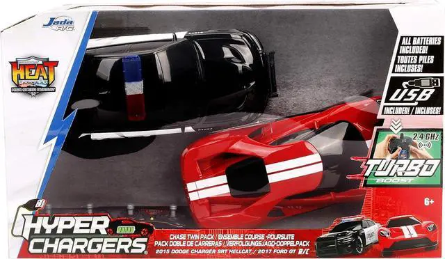 Alt view image 4 of 5 - Jada Toys Hyperchargers Heat Chase Radio Control Vehicle - Twin Pack with USB Charging (2Piece), 1: 16 Scale, 2015 Dodge Charger SRT Hellcat & 2017 Ford Gt